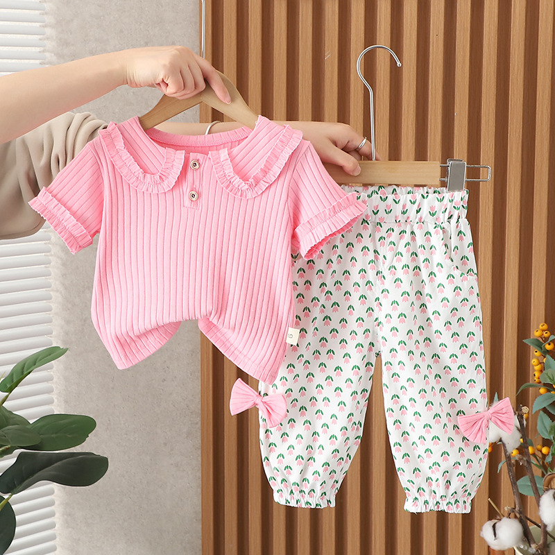 luxury kids clothing 2025 Girls Short Sleeve 2-Piece Set, Summer Collar Outfit for Baby Girl & Toddler, Fashion Kids Clothing