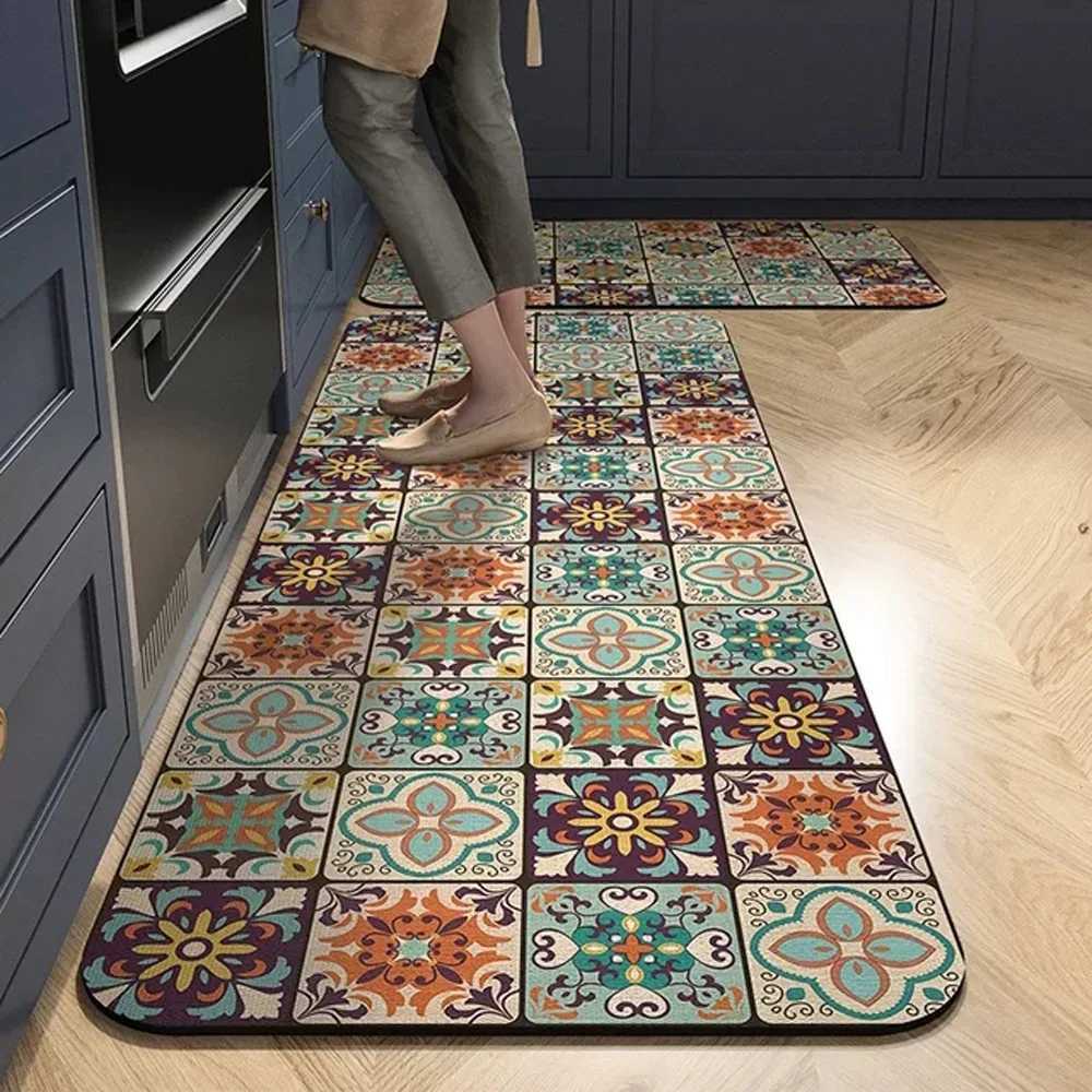 Nonslip Kitchen Mat Crystal Velvet Super Absorbent Floor Mats Kitchen Long Carpets Bathroom Entrance Door Mat Bedroom Long RugsW251028