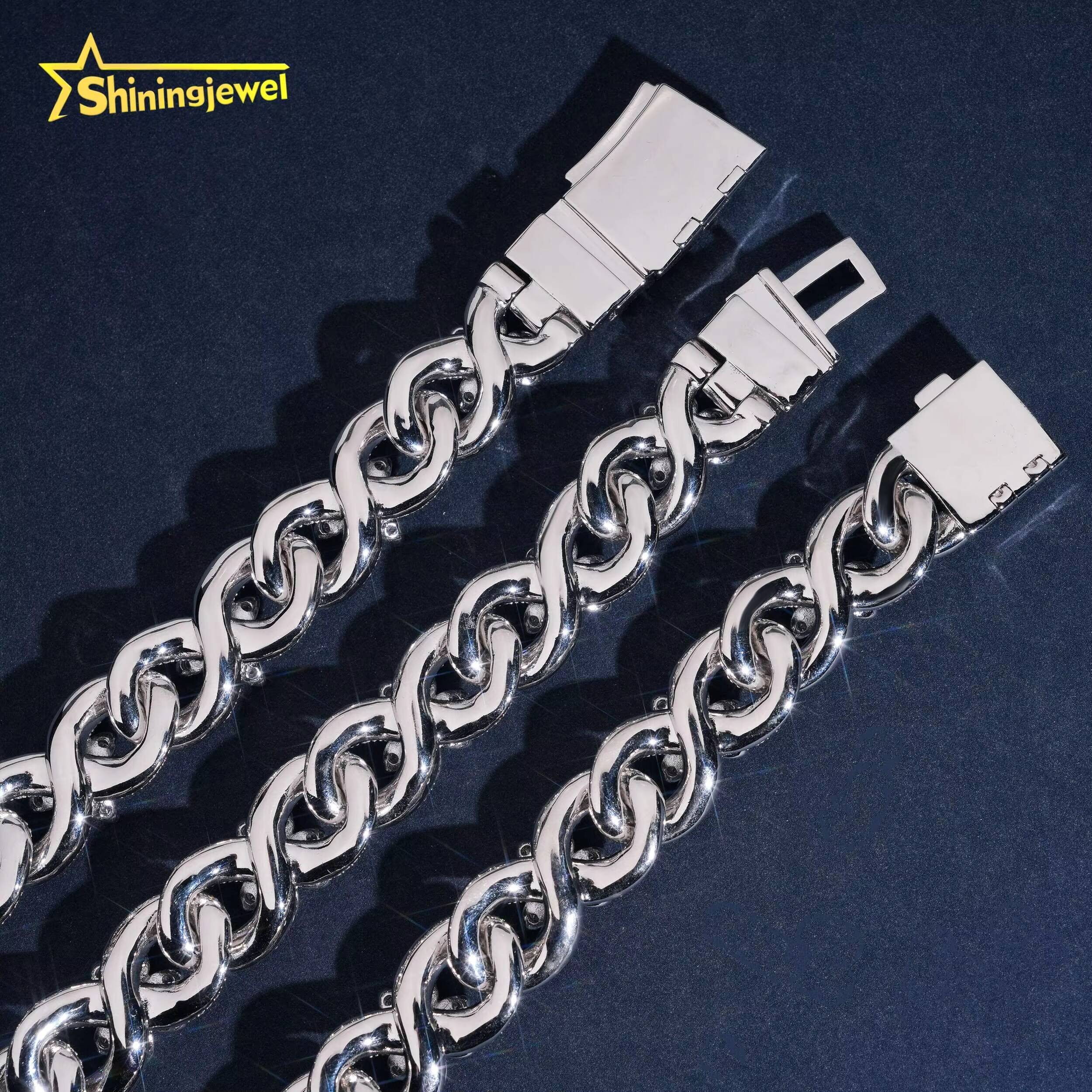 Custom Made Hip Hop Jewelry Bling Fashion Men Necklace 925 Sterling Silver 18MM Flower Moissanite Infinity Cuban Link Chain