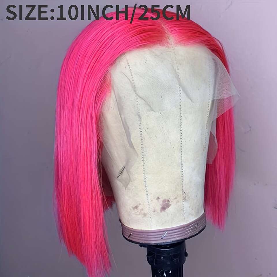 180% Density Pink Straight Bob Lace Front Wig Women - 13X4 Transparent Human Hair Wig, Elegant Shoulder-Length Style, Versatile & Natural Look For Eve