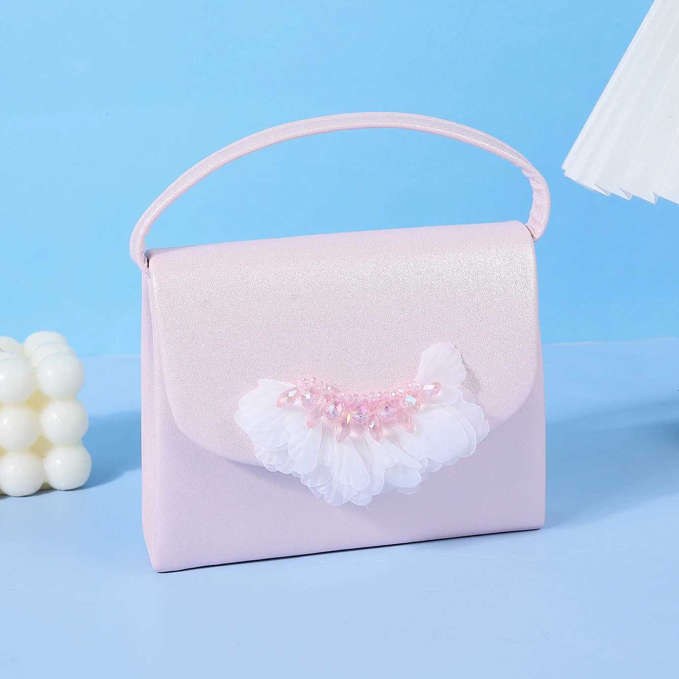 Pink Crystal Flower Handbag with Metal Chain Elegant Womens Shoulder Bag for Dinner Wedding Party Evening Dress Accessory H251027