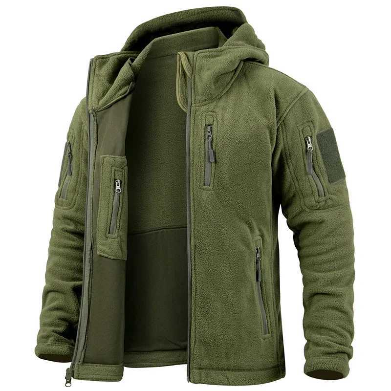 Mens Hunting Fleece Jacket Hiking Hunting Outdoor Fleece Tactical Jacket Winter Warm Full Zip Military Hoodies MultiPockets J251028