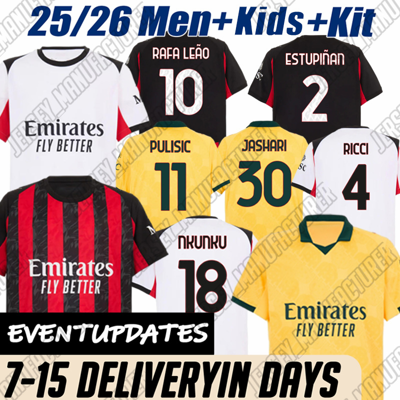 25 26 Season milans Kit Rafa Leao Gimenez Soccer Jerseys PULISIC THEO Walker Joao Felix Rejnders Loftus-Cheek football Shirt Men kids kit sets uniform