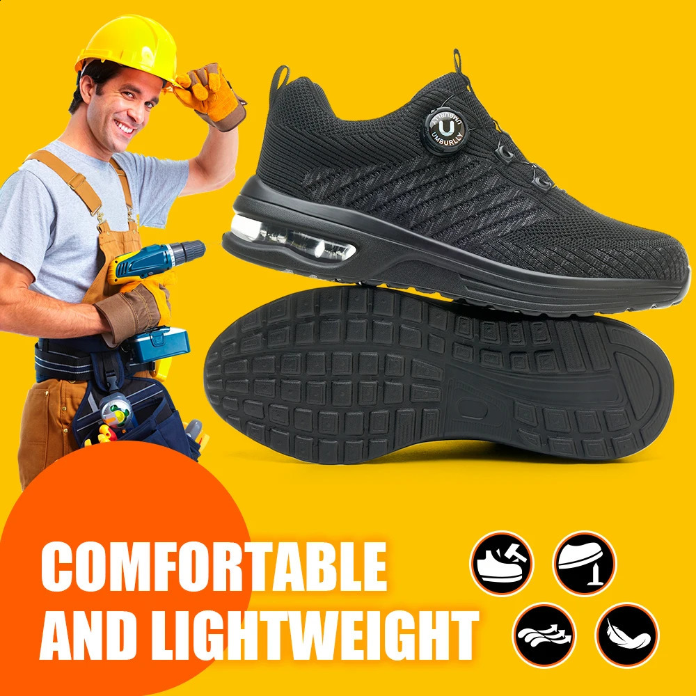Rotary Buckle Work Boots Safety Steel Toe Men Breathable Safety Shoes Indestructible Shoes PunctureProof Work Sneakers 251023