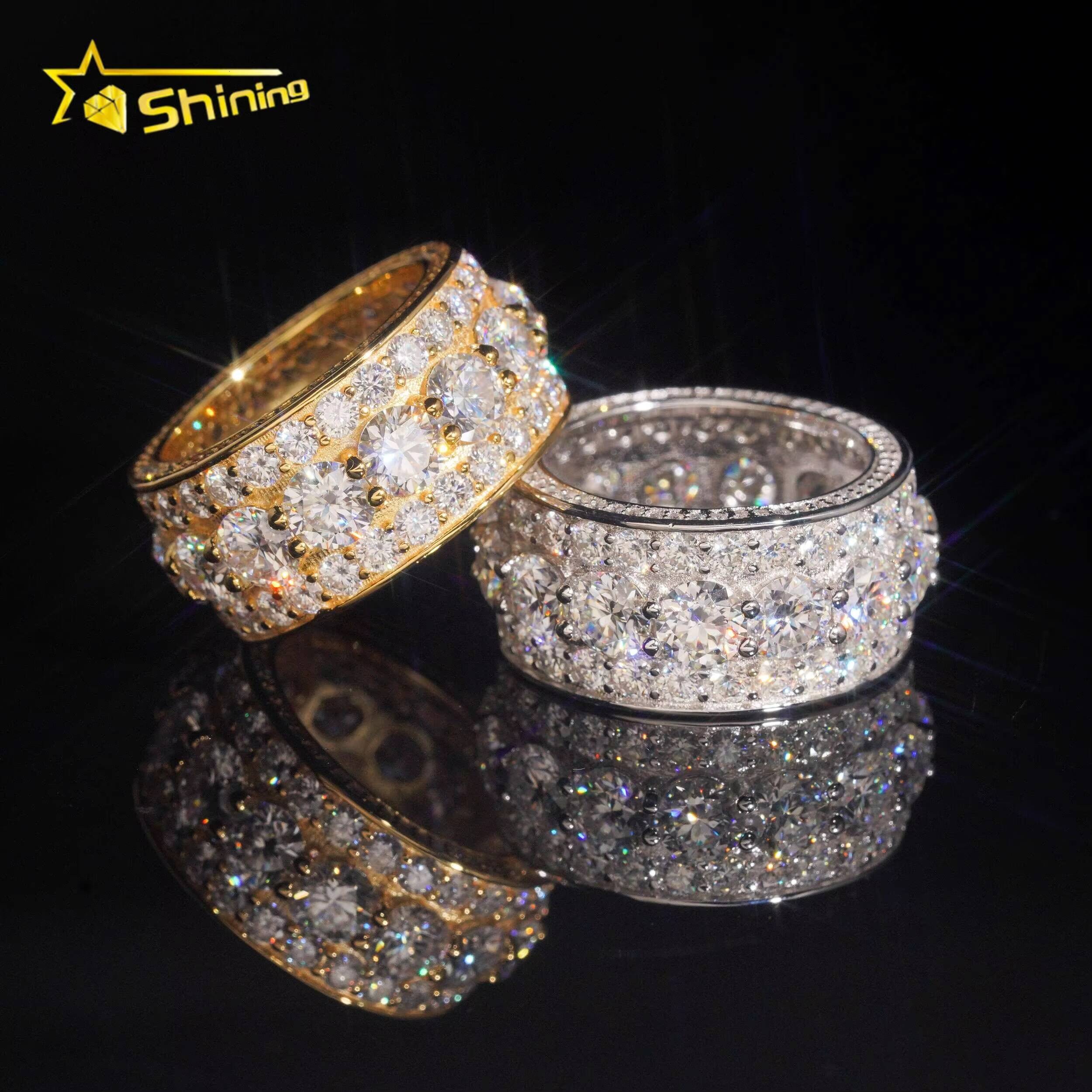 Hot Selling Competitive Price Hip Hop Eternity VVS Moissanite 925 Sterling Silver Gold Plated Ring for Men