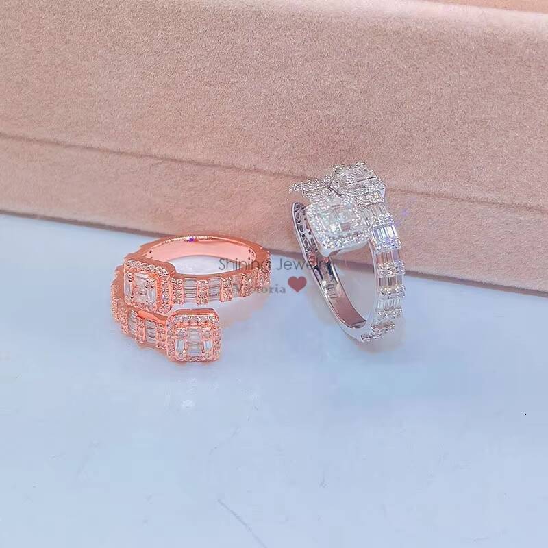 Ready to Ship New Design Iced Out Vvs Lab Diamond Moissanite baguette Diamond Ring