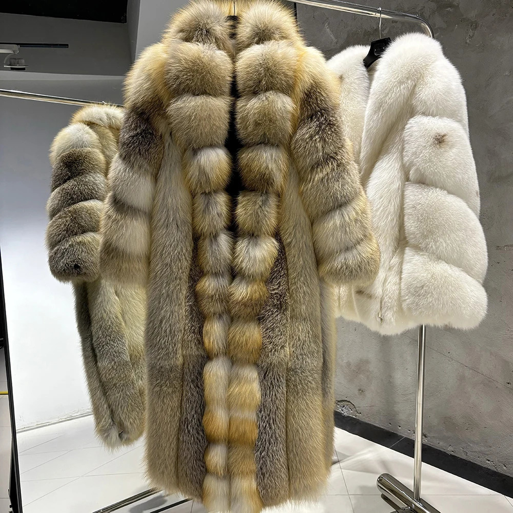 YOLOAgain Long Real Fox Fur Jacket Coat Women2025 Winter Natural Golden Fox Fur Coat Outerwear 251027
