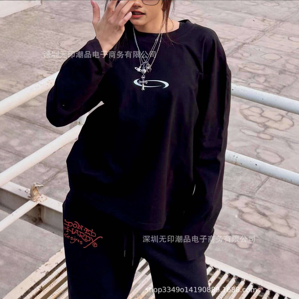 American Style Autumn Long Sleeve T-Shirt Dark Y2K Print Top High Street Hip Hop Cool Outfit