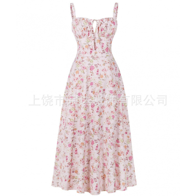 GC139 New Floral Square Neck Sexy Slit Swing Spring Dress