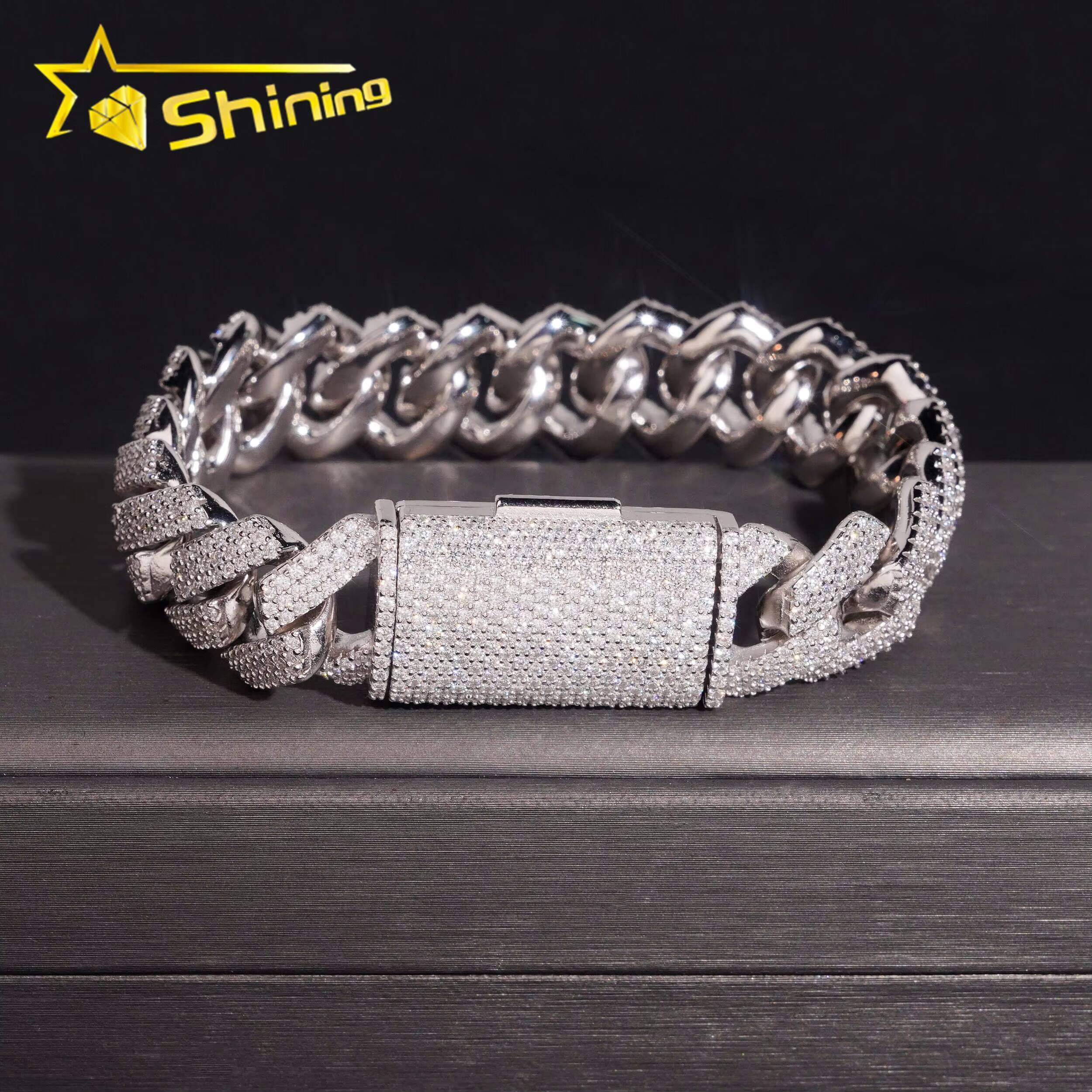 US Local Stock Fast Shipping 15mm Iced Out Hip Hop Pass Diamond Tester Moissanite Cuban Link Bracelet