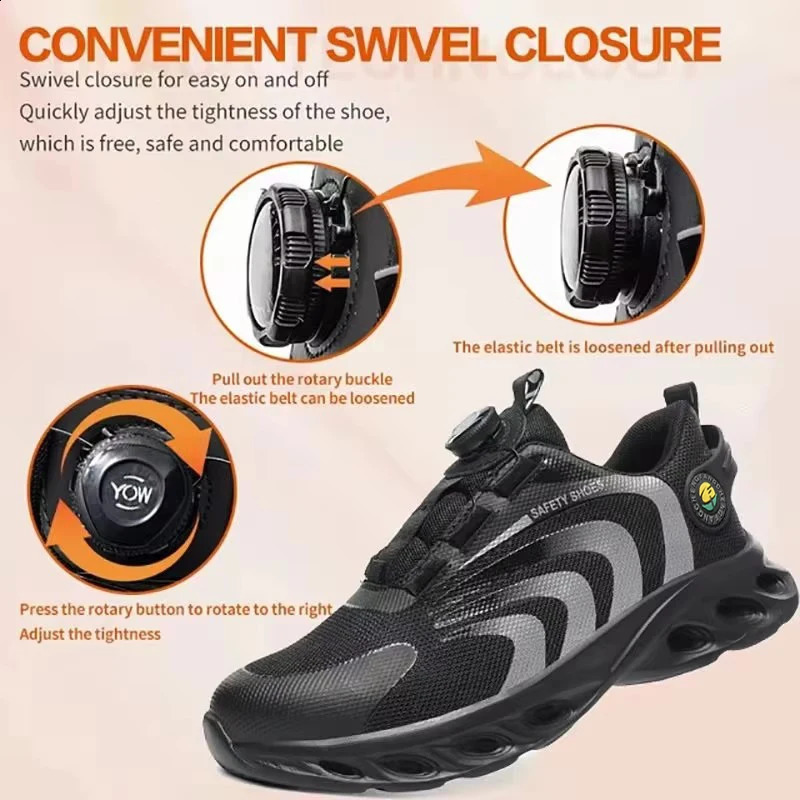 Rotary Buckle Work Sneakers Protective Shoes Lightweight Safety Shoes PunctureProofAntismash Steel Toe Shoes Work Boots Men 251023