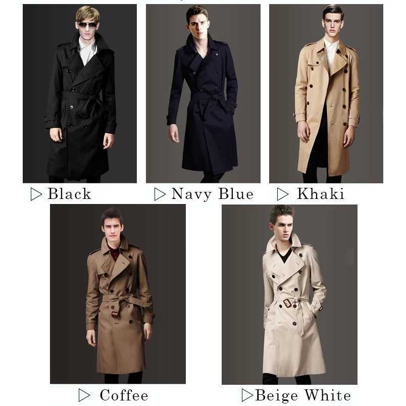 Mens MediumLong Khaki Trench Coat Single Breasted Slim Fit Monochrome 3XL Spring Autumn Wear X2510281
