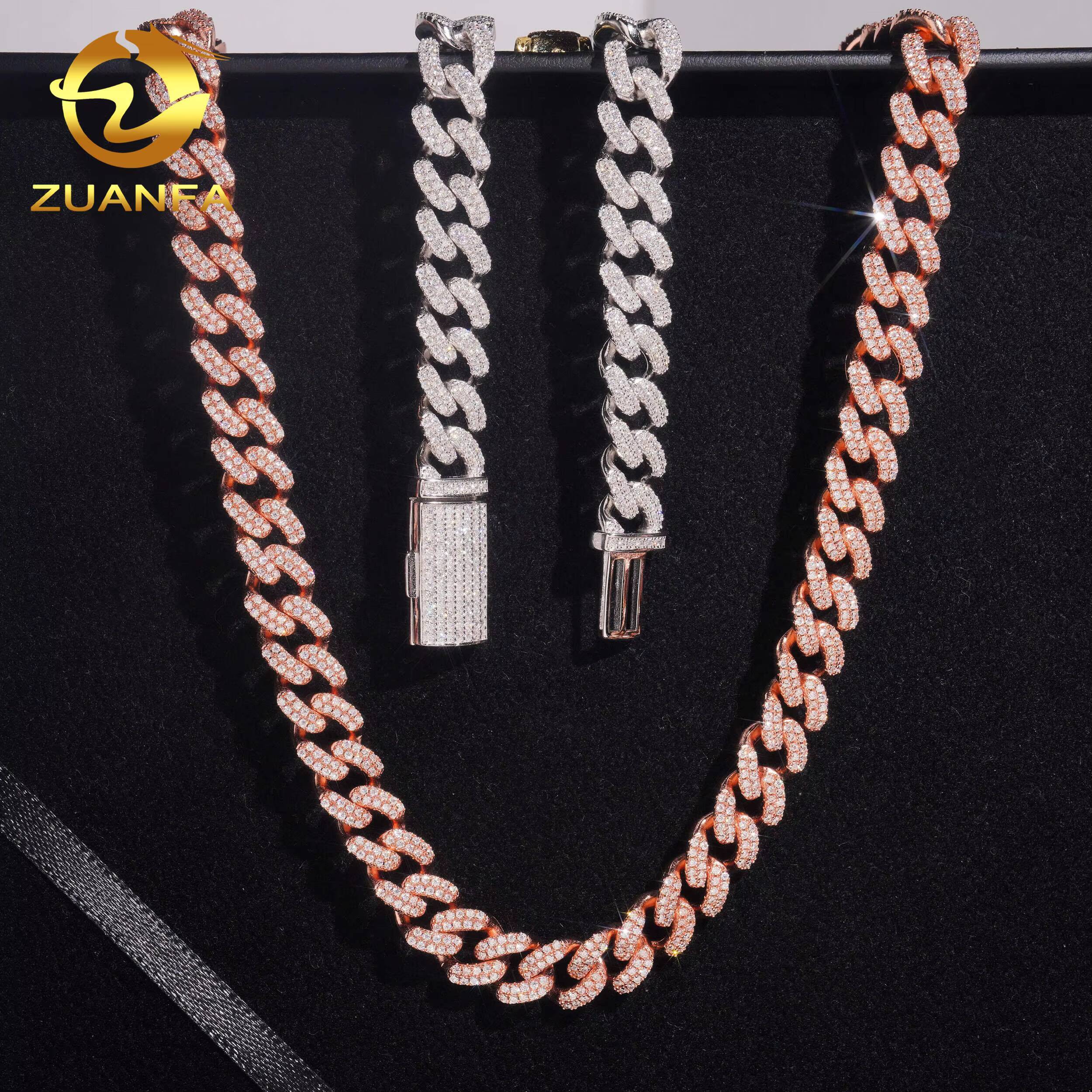 Hot Sale Hip Hop Jewelry 10mm Moissanite Cuban Link Chain 925 Silver Iced Out Moissanite Cuban Chain