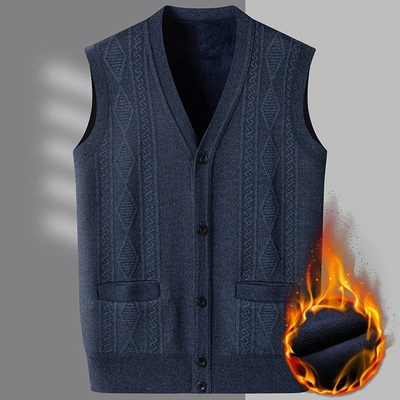 Mens Knitted Vest Sweater for Men Autumn Winter Warm Slim Fit Cardigan Waistcoat Coat with Pockets Outdoor Clothing 251016