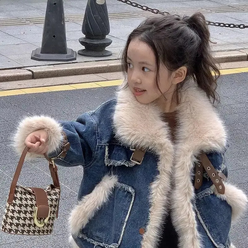 Winter Childrens Denim Parkas Nature Big For Fur Collar n Thicker Warm Fur Coat Girls Down Jacket 251027