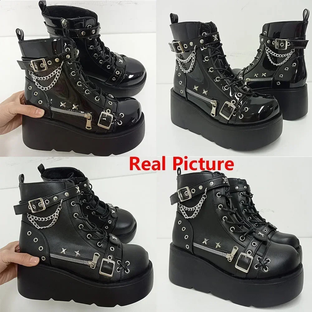 Gothic Style Platform Cosplay Women Midcalf Boots Winter Wedges Comfy Motorcycle Shoes w251013