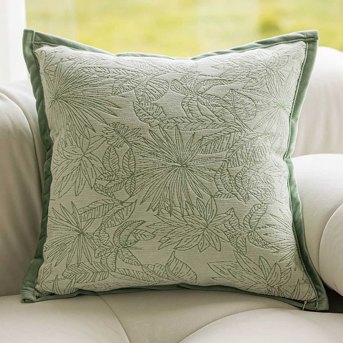 Pillow Case Light Luxury French Covers Decorative Green Plant Jacquard Cushion Cover Home Decor Living Room Decoration cases C251028
