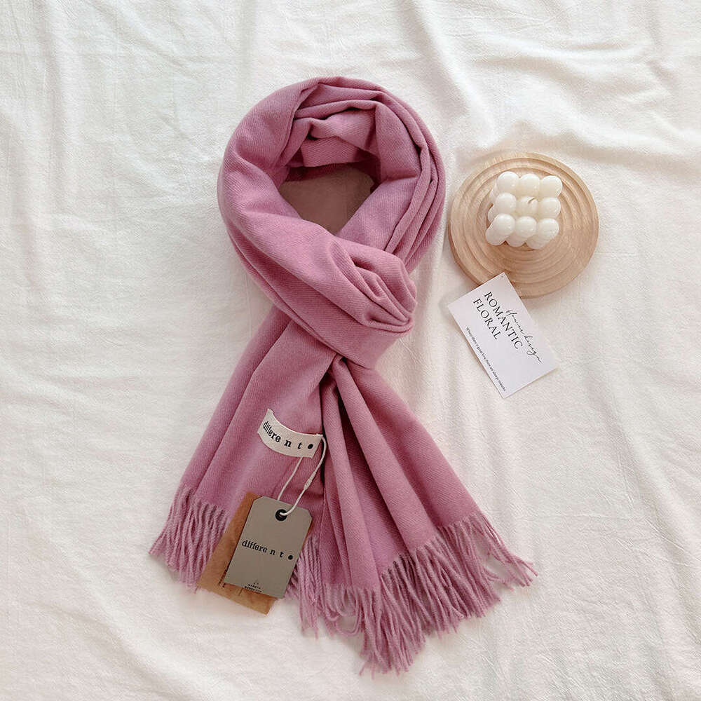 Women's Autumn Winter High-Quality Imitation Cashmere Feel Tassel Scarf Warm Single Shawl Japanese Korean Solid Color Neck Warmer