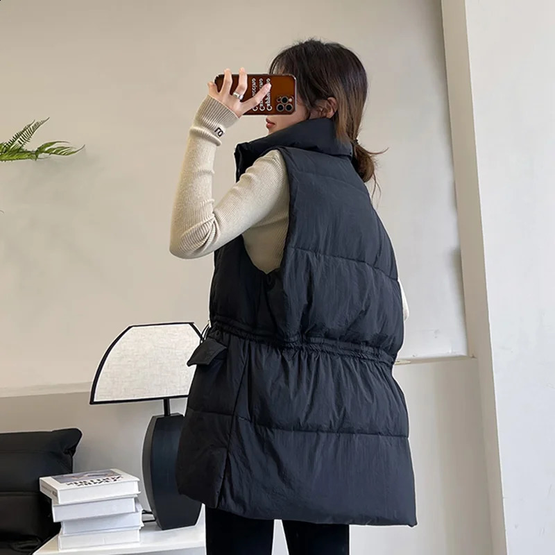 2025Winter Parkas Korean Style Student Waistcoat Womens Outer Wear Sleeveless Down Cotton Vest Jacket Loose Elegant Vest Female 251027