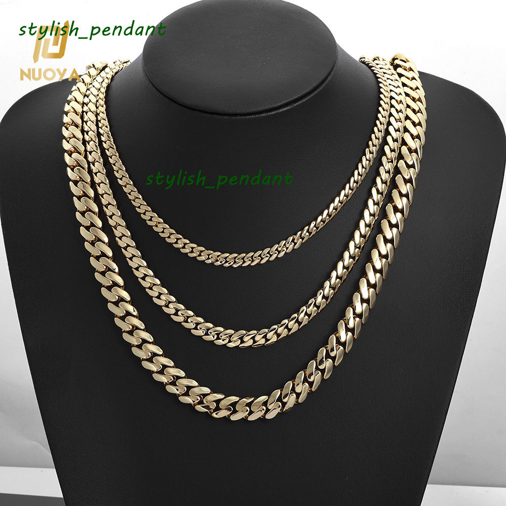 6812mm Iced Diamond Clasp Flat Miami Cuban Link Chain 14K Gold Plated Thick Solid Cuban Link Chain Hip Hop Jewelry Men