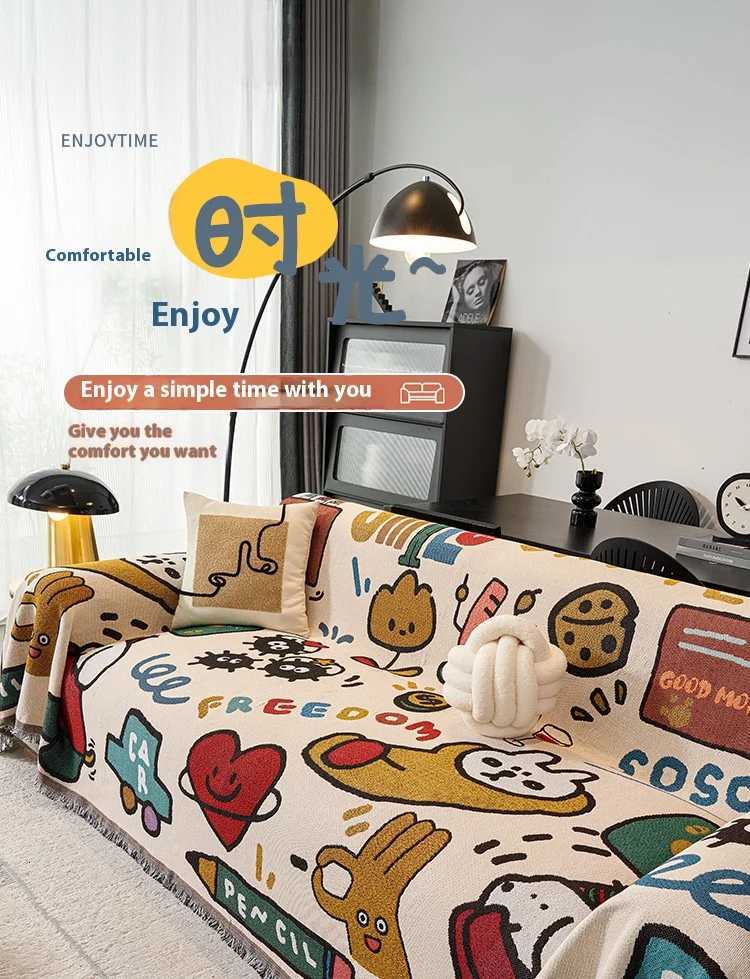 Cartoon Sofa Cover Reversible Stretchable NonSlip Slipcover for LShaped 2 3 4 Seater Couch C251028