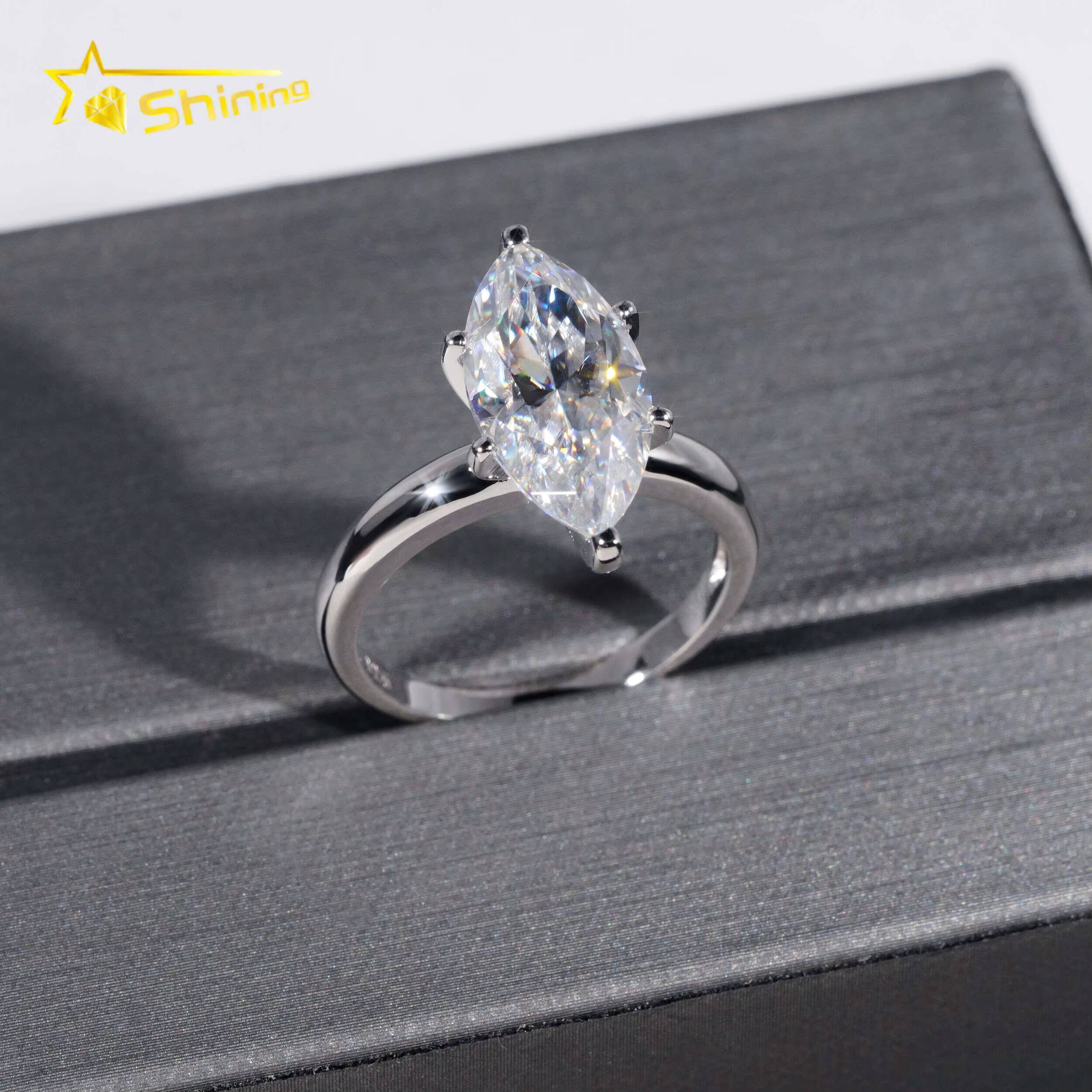 925 Sterling Silver 8x16MM 4CT Marquise Cut Moissanite Simple Six Claws Engagement Wedding Ring Moissanite Ring Party Gifts