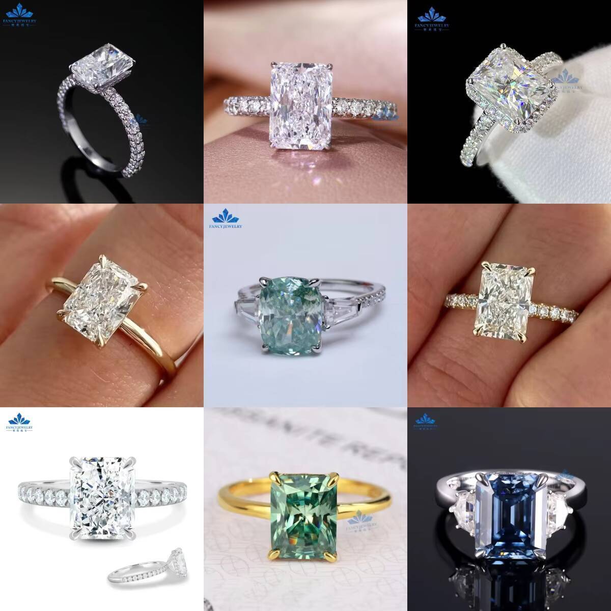 D Colorless Radiant Cut Moissanite Engagement Ring Solid 14K 18K White Gold 30CT Engagement Ring Gold Plated Rings for Women