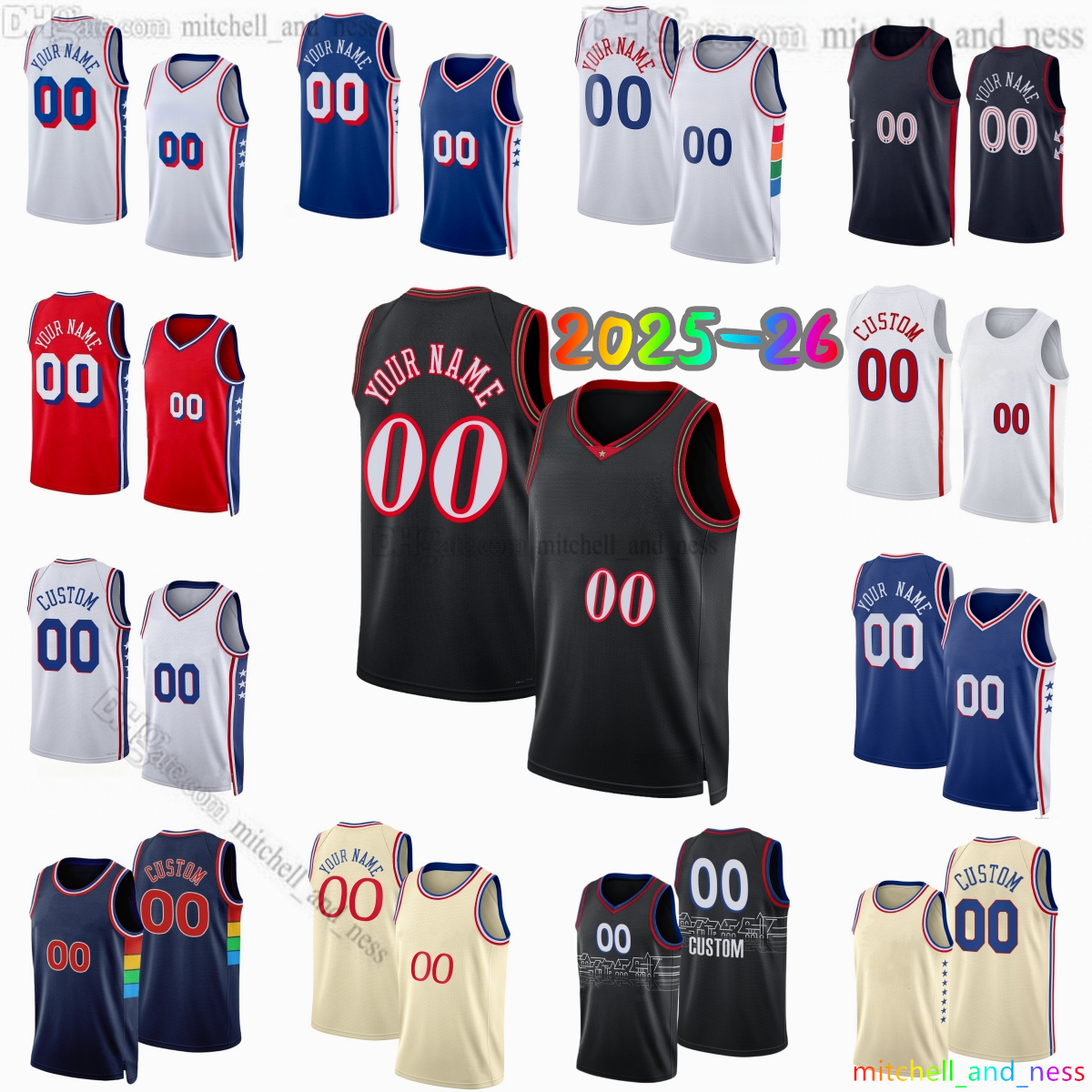 Custom 2025-26 New 0 Tyrese Maxey Printed Basketball Jersey 21 Joel Embiid 77 VJ Edgecombe 8 Paul George 20 Jared McCain 9 Kelly Oubre Jr. 5 Quentin Grimes Jerseys Shorts