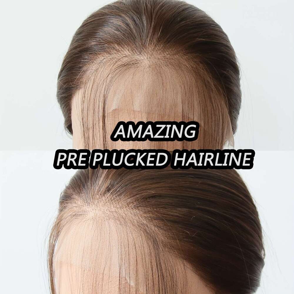 Unisex-Adult High Temperature Fiber Lace Front 13X3 Straight Hair 200% Density Pre Plucked Hairline Glueless Heat Resistant Business Style Synthetic W