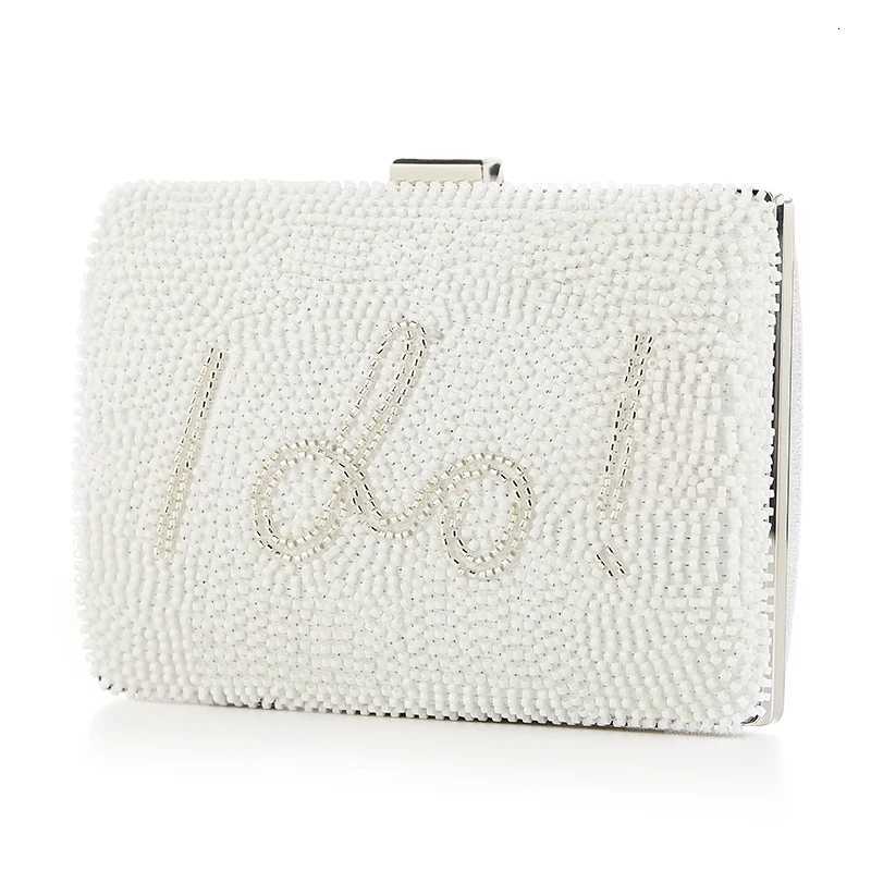 Elegant Letter Bridal Clutch Bag White Beaded Evening Party Square Bag with HighEnd Metal Chain for Women H251027