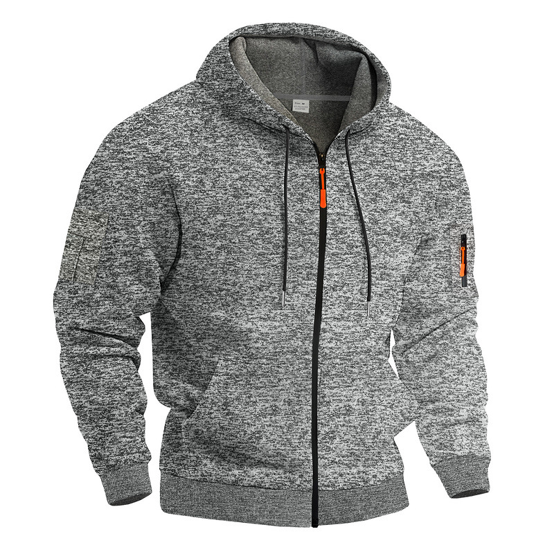American Style Heavyweight Fleece-Lined Men's Retro Cation Fabric Workwear Pocket Hooded Zip-Up Trendy Sports Sweatshirt Men European Size S-3XL
