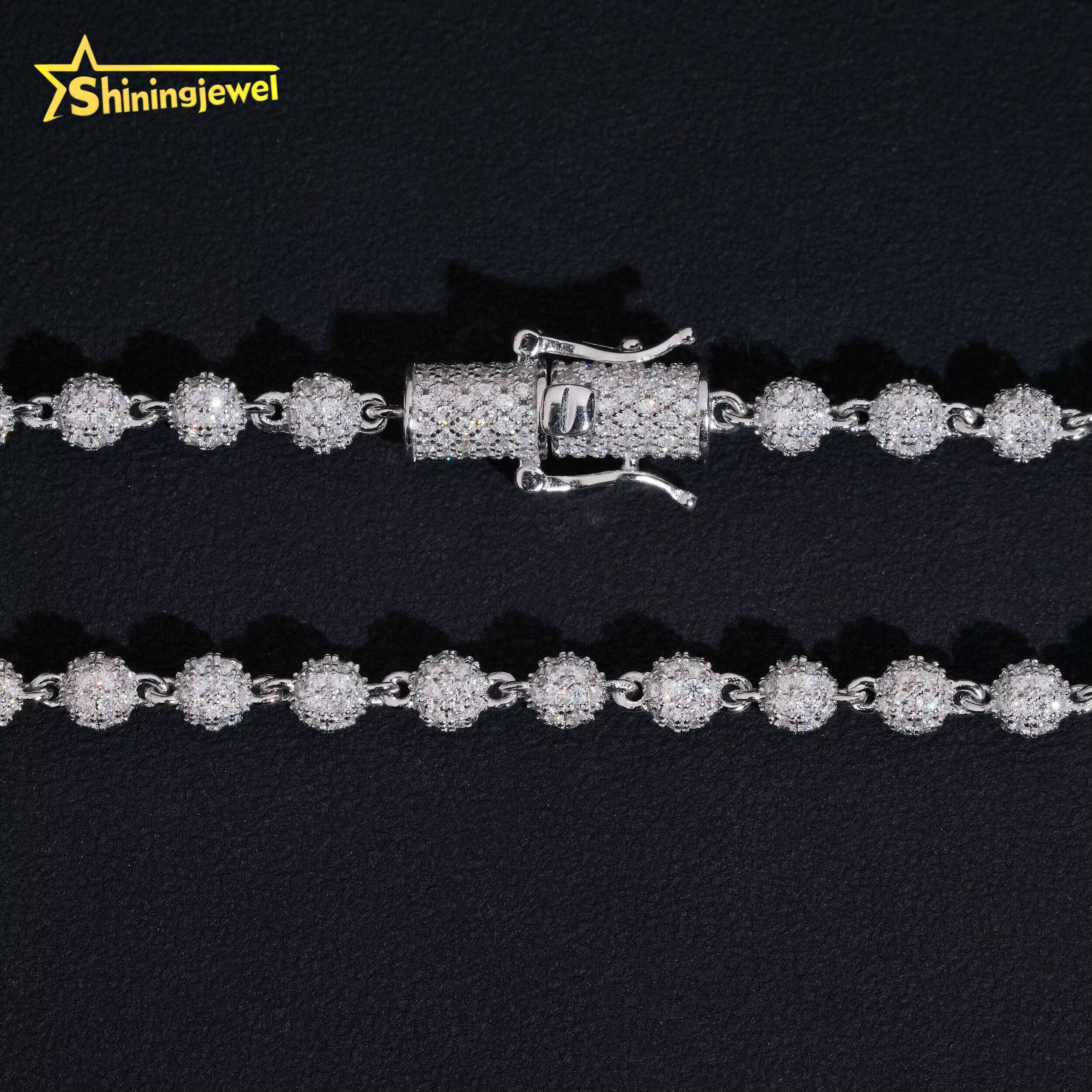New Design 5mm Hip Hop Style Necklace 925 Silver Jewelry Iced Out VVS Moissanite Diamond Ball Beaded Cuban Link Chain Men Women