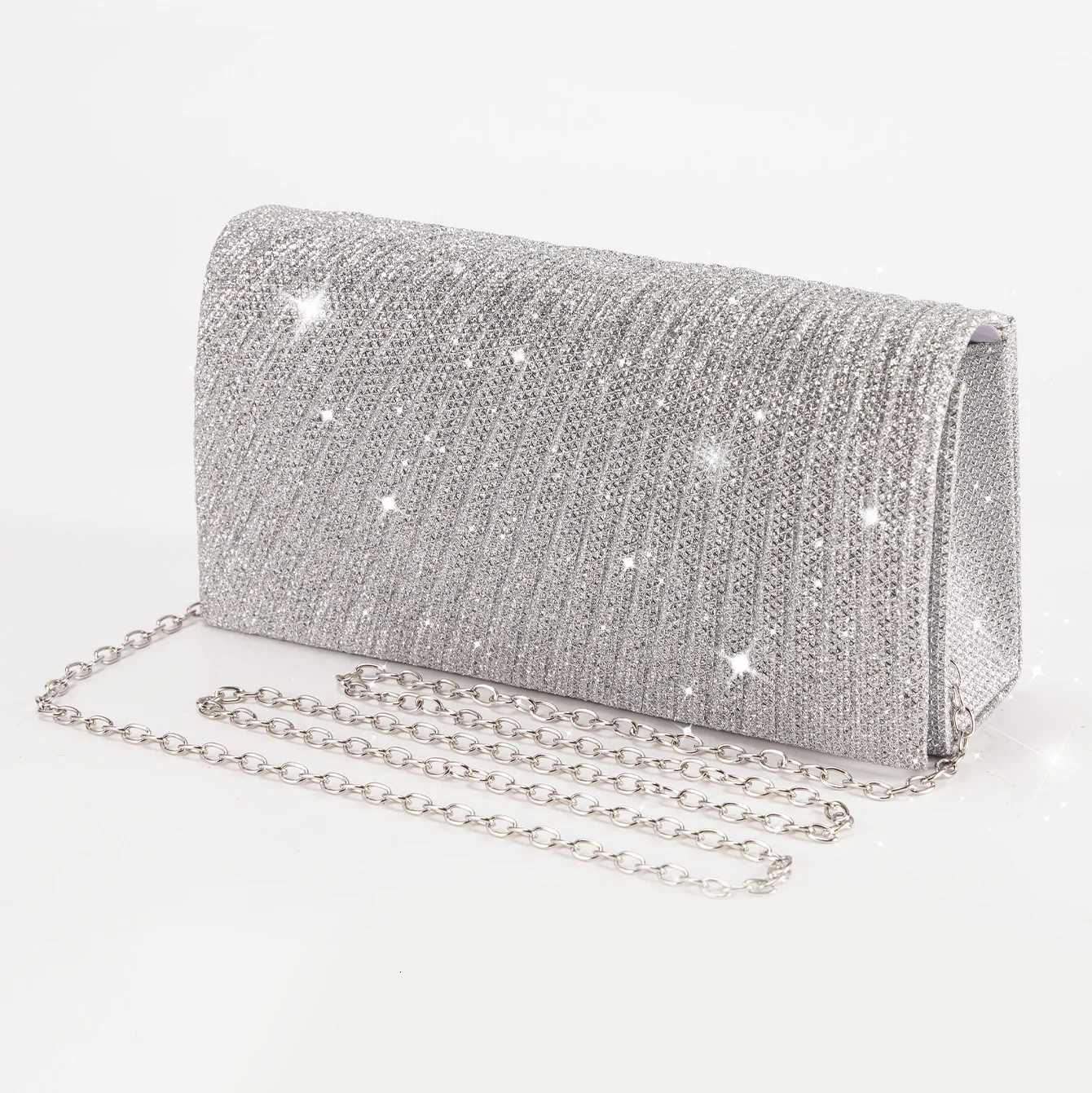 Womens Evening Shoulder Bag Bridal Clutch Party Prom Wedding Envelope Handbag Glitter Shiny Purses Sling Dating Dressy Bag H251027