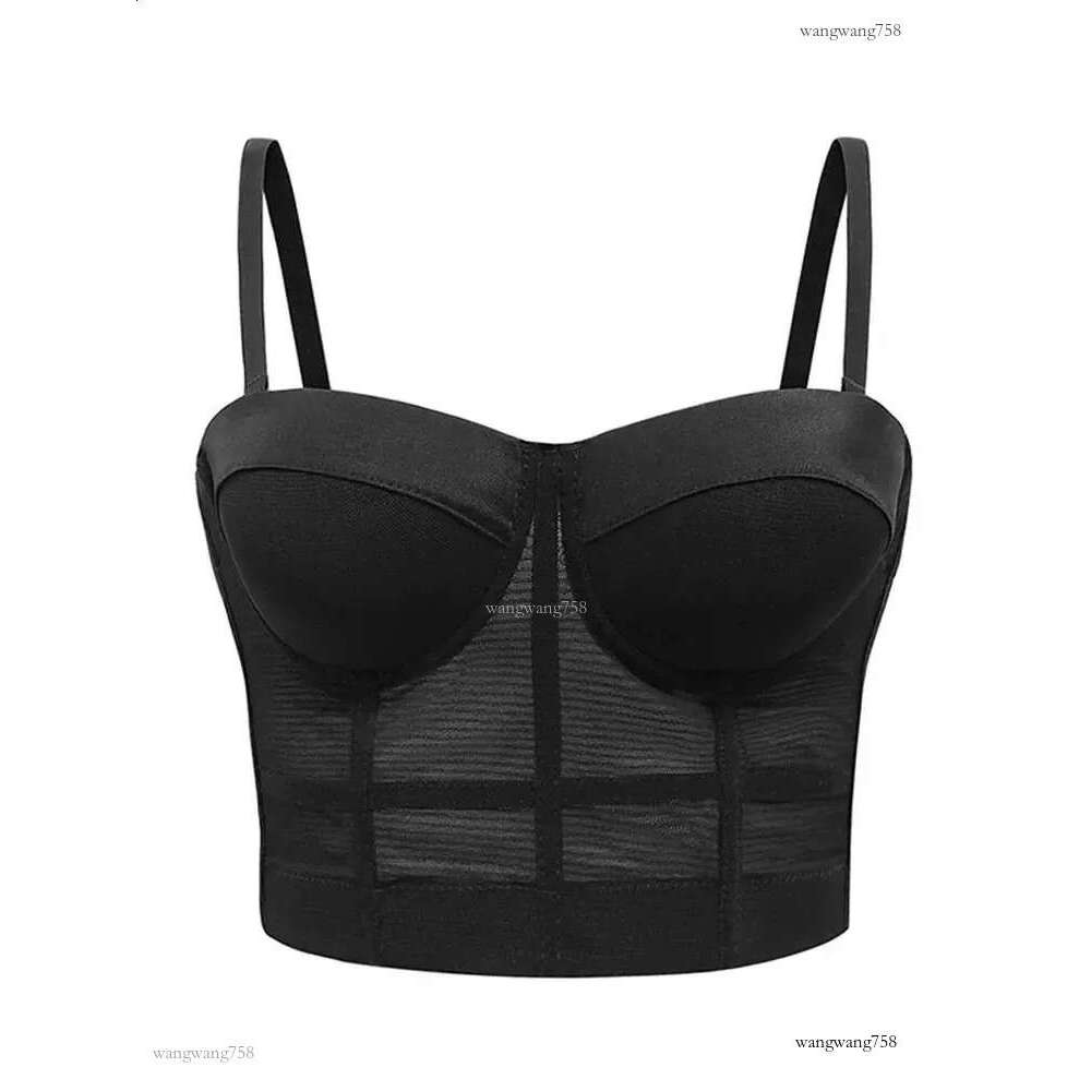 Sexy Black Transparent Bra Mesh Push Up Bralet Womens Tube Top Corset Bustier Club Party Crop Lingerie Plus Size 250305