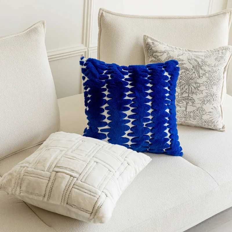 Pillow Case Royal Blue Plush Cushion Cover Light Luxury Retro Covers Decorative Jacquard Embroidery Living Room Case 4545cm C251028