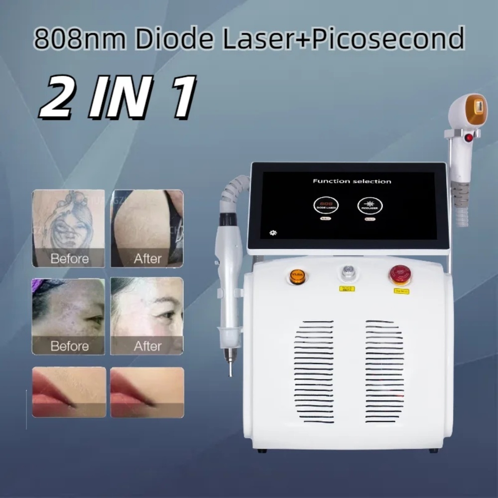 Hot sale 2 in 1 Diode Laser Hair Remova Ice Painless Picosecond Laser Tattoo Removal Multi-function cooling system beauty