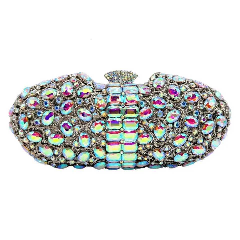 XIYUAN Women OrangeGreenGold Crystals Clutch Purse Lady Evening Bag Wedding Purse and Handbag Bridal Party Rhinestones Clutch H251027