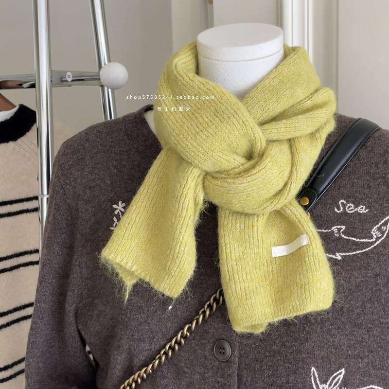 Milky White Mini Solid Color Korean Student Whitening Autumn Winter Warm Scarf Women's Blue