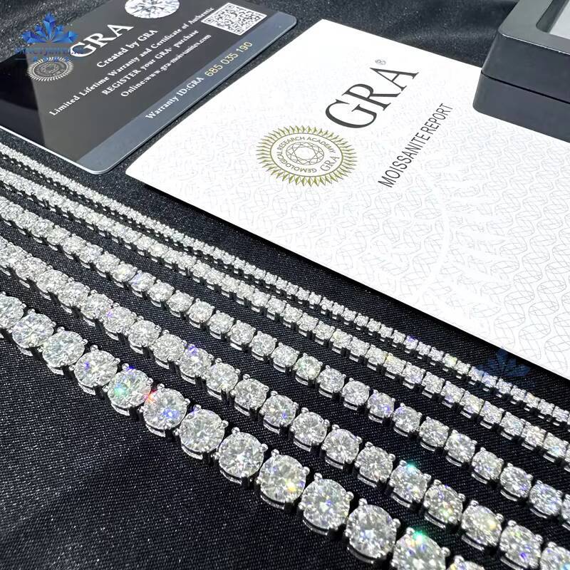 Fine Jewelry 3mm10mm Classic 925 Sterling Silver VVS Moissanite Diamond Cluster Tennis Chain Necklace for Men Women
