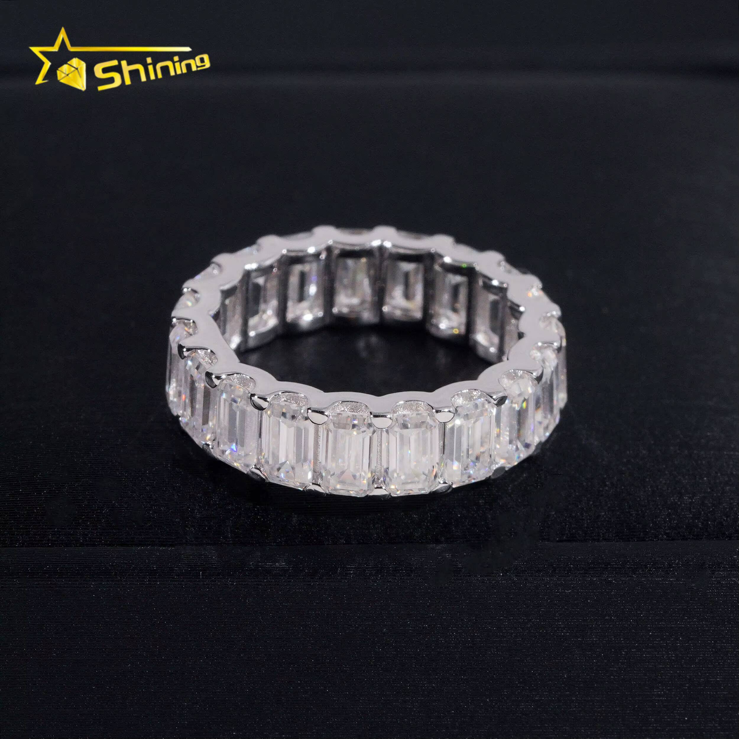 Moissanite Diamond Emerald Cut Eternity Band 925 Sterling Silver Wedding Moissanite Ring
