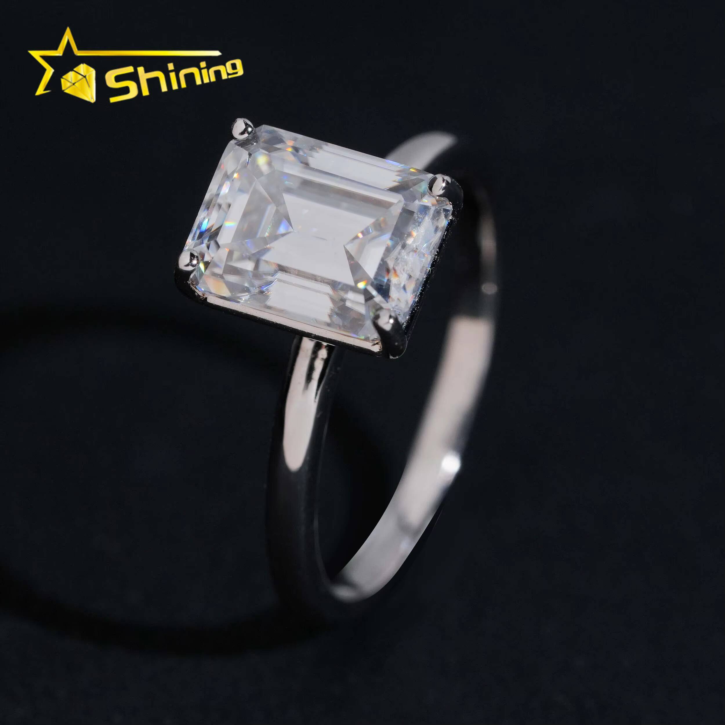 Pass Diamond Tester Luxury S925 Sterling Silver Emerald Cut VVS Women Engagement Wedding Moissanite Diamond Ring