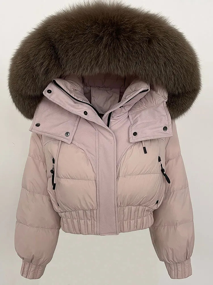 CXFS Winter Jacket Women Short Natural Raccoon Fox Fur Collar Hooded White Duck Down Coat Thick Warm Casual Outerwear 251023