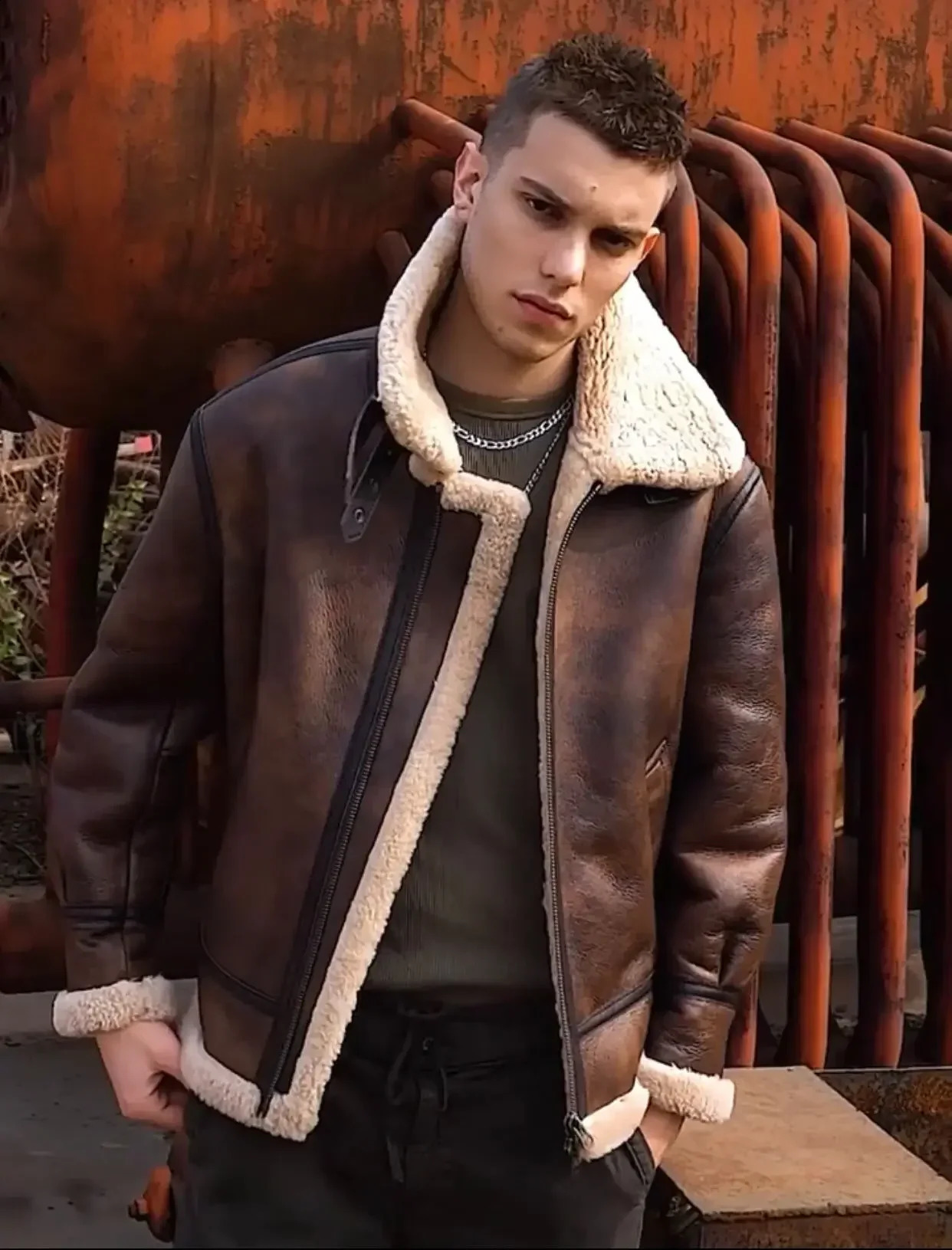 Vintage Winter Fashion Mens Genuine Leather Coat Male Pilot Biker Jacket Thick Warm Wool Liner Brown Oversize 62 64 66 251027