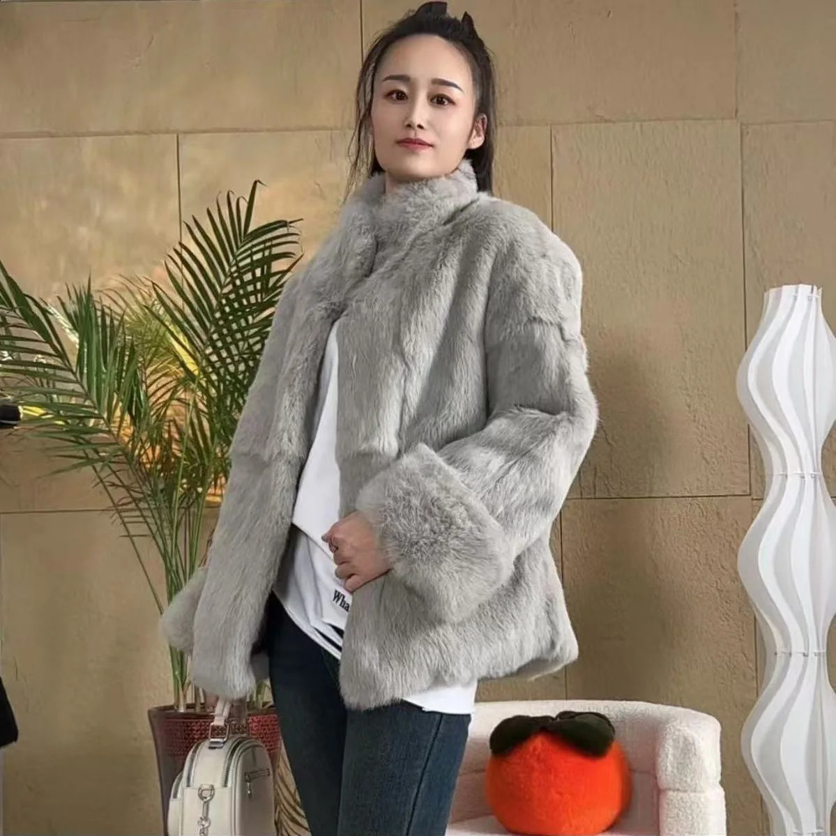 Fancy Rani Fur Coat Women Natural Rabbit Winter Jacket Leather And Fur Womens Long Clothing Female Outerwears With 2025 251027