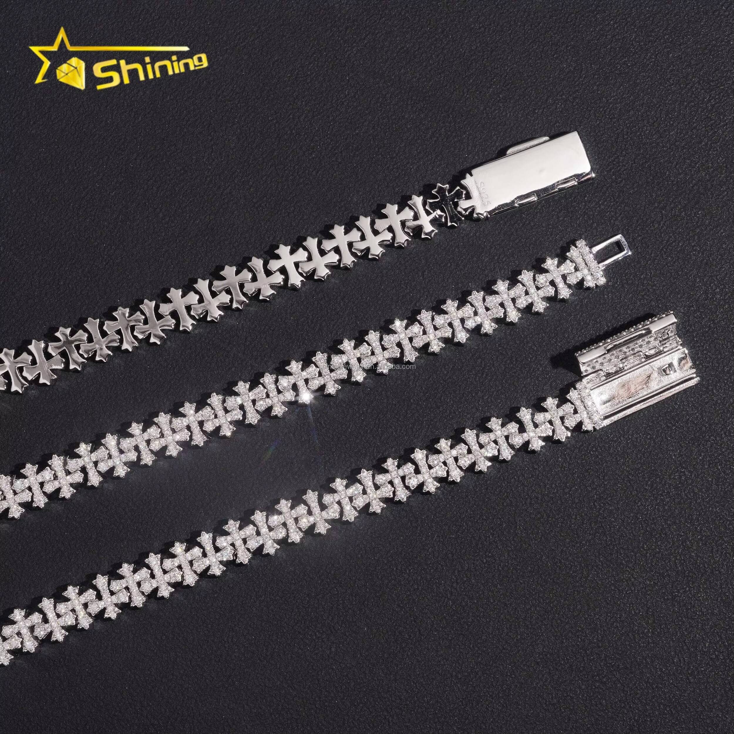 Unique Design Fashion Man Jewelry GRA Certificate S925 Iced Out VVS Moissanite Cross Shape Miami Cuban Link Chain Bracelet