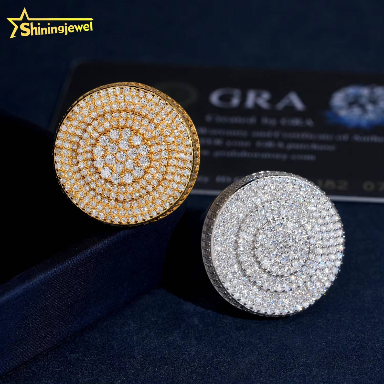 Chunky Championship Ring Round Table Front Top Ring Pass Diamond Tester Hip Hop Jewelry 925 Silver Diamond Moissanite Men Ring