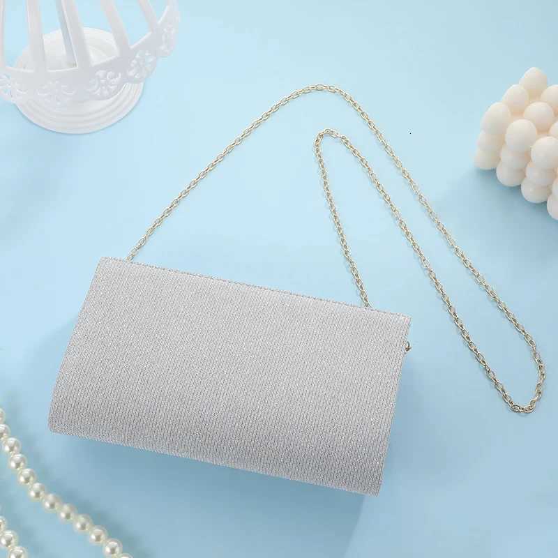 Bright Silver Shiny Textured Long Hardware Trim FoldUp Shoulder Bag One Chain Envelope Wallet Evening Clutch for Women H251027