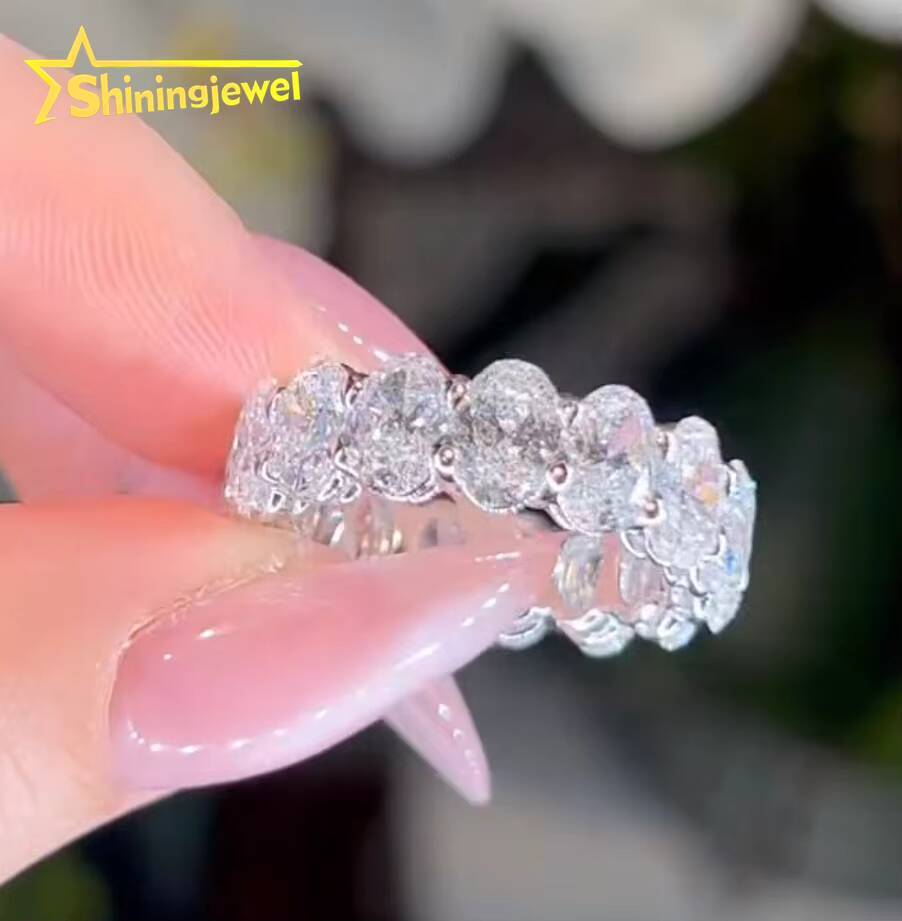 Fine Jewelry Fashion High Quality Oval Shape Band Rings Full Eternity Engagement VVS1 Diamond Ring