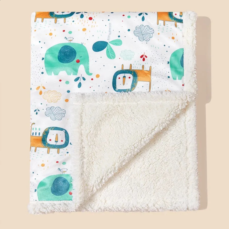 born Autumn Winter Printed Doublelayer Thick Lamb Wool Blanket Cartoon Children Blanket Baby Stroller Blanket Nap Blanket 251027