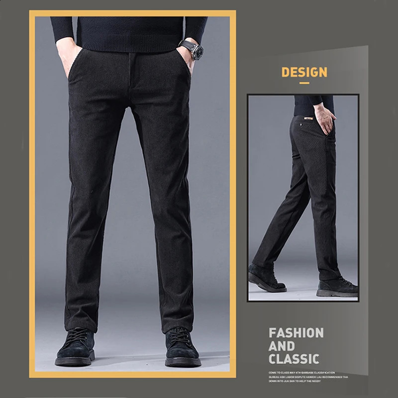 Fleece Pants Men Casual Work Business Trousers Winter Corduroy Straight Slim Outdoor Streetwear Thick Warm Sweatpants 251027